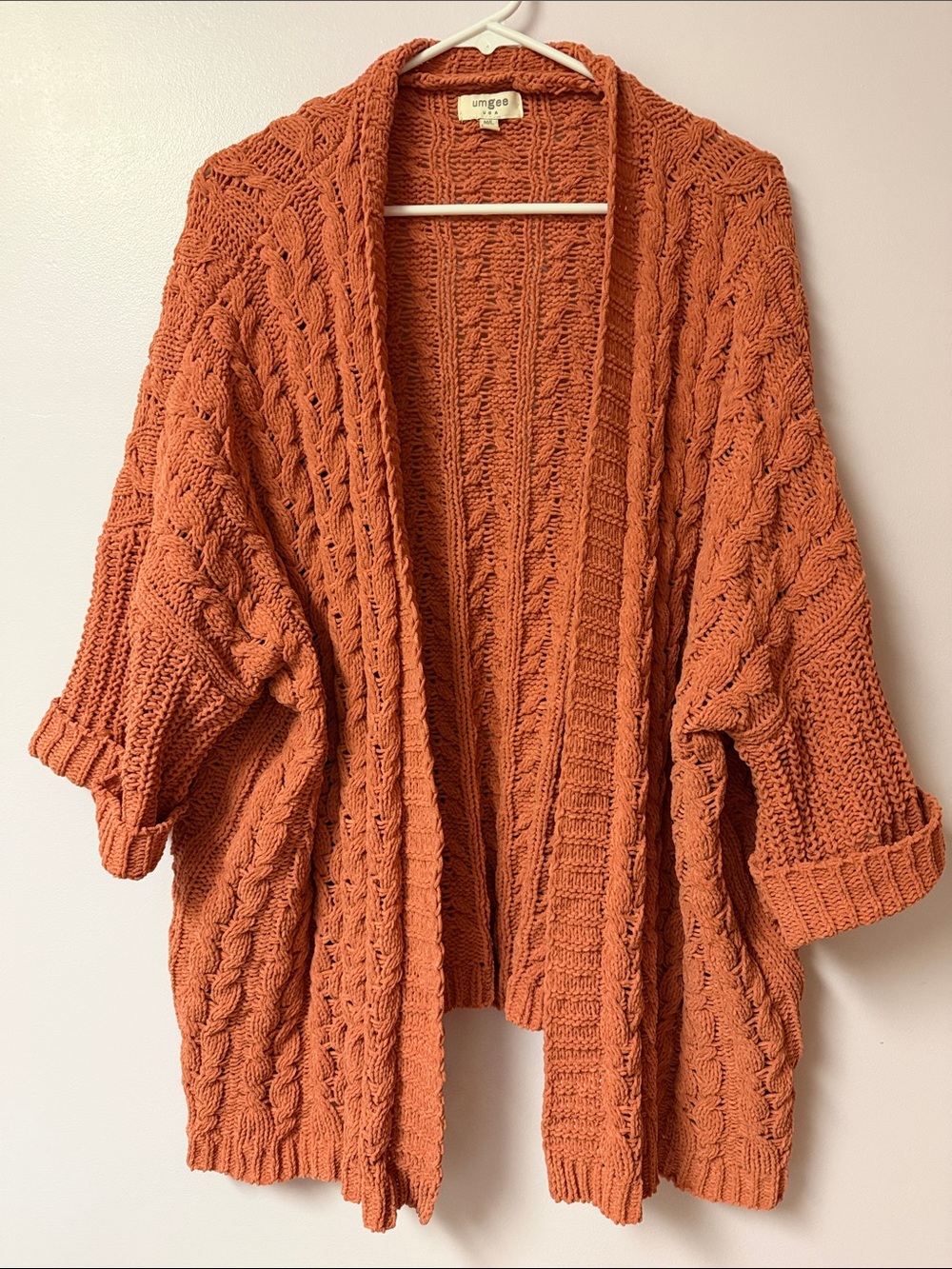 Umgee Cable Knit Open-Front Cardigan - Burnt Orange - Picture 2 of 5